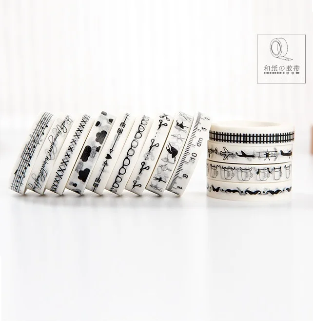 

13Rolls/lot 9mm*7m Japanese Washi Decorative Adhesive tape Cloud/Rail/Ballet/Ruler/Cup/Plane/Letter mashing Paper Tape Sticker