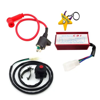 

Red High Performance Racing Ignition Coil + 5 Pin AC CDI Box + Ignition Kill Switch For 50cc 70cc 90cc 110cc 125cc 140cc 150cc P