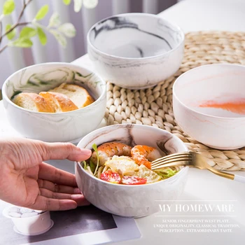 

Simple marble ceramic soaked noodles bowl salad snack soup household tableware rice bowl