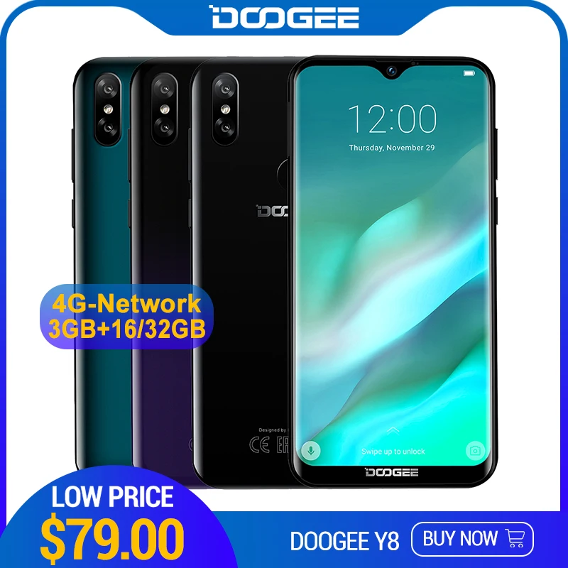 

DOOGEE Y8 Plus Smartphone Android 9.0 MTK6761 3GB RAM 32GB ROM FDD LTE 6.21inch 19:9 Waterdrop Screen 4000mAh Dual SIM 13.0MP