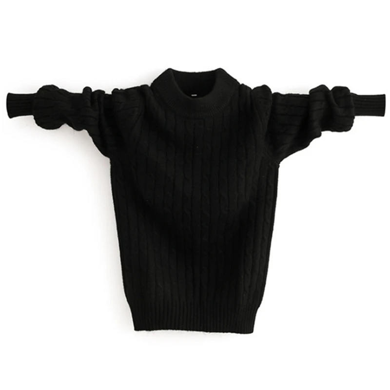 Зимний высококачественный кашемировый свитер для девочек, пуловер, свитер детский теплый Детский кардиган, шерстяной свитер для мальчиков, джемпер 100-170 см - Цвет: Black