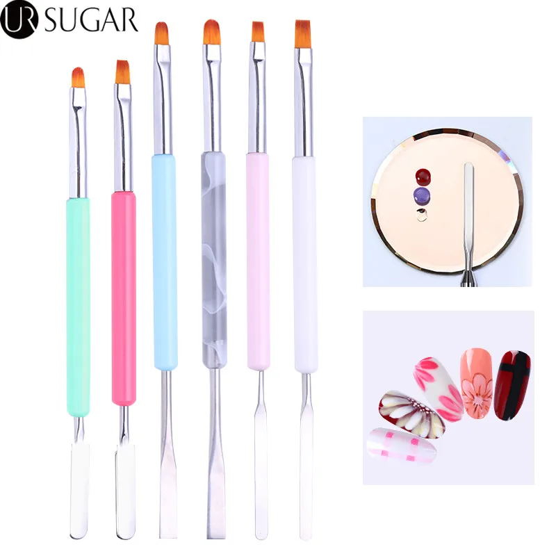 Double end Acrylic Drawing Nail Brush Painting Pen Flat Round Brush UV