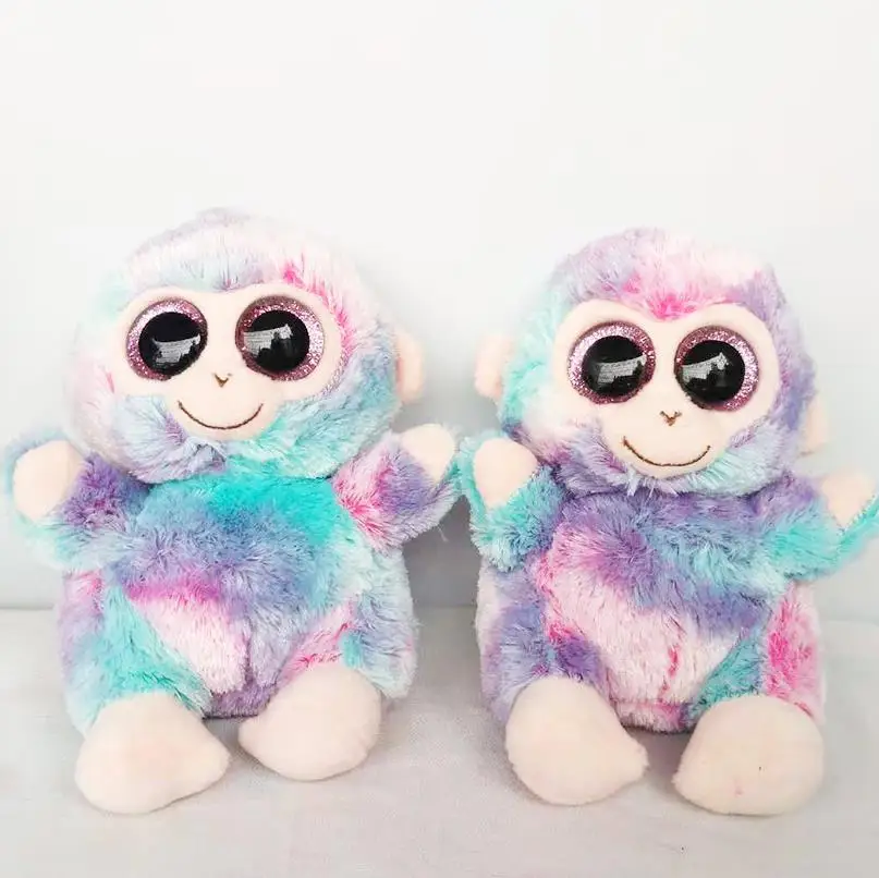 

2018 New Multicolor Monkey Big Glitter Pink Eyes 14cm Plush Stuffed Animals Doll Toys Collection Christmas Gift