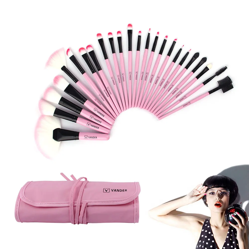 24pcs Vander Pink Makeup Brushes Kits For Beginners Make Up,Eye Face Lip Cosmetic Brush Beauty