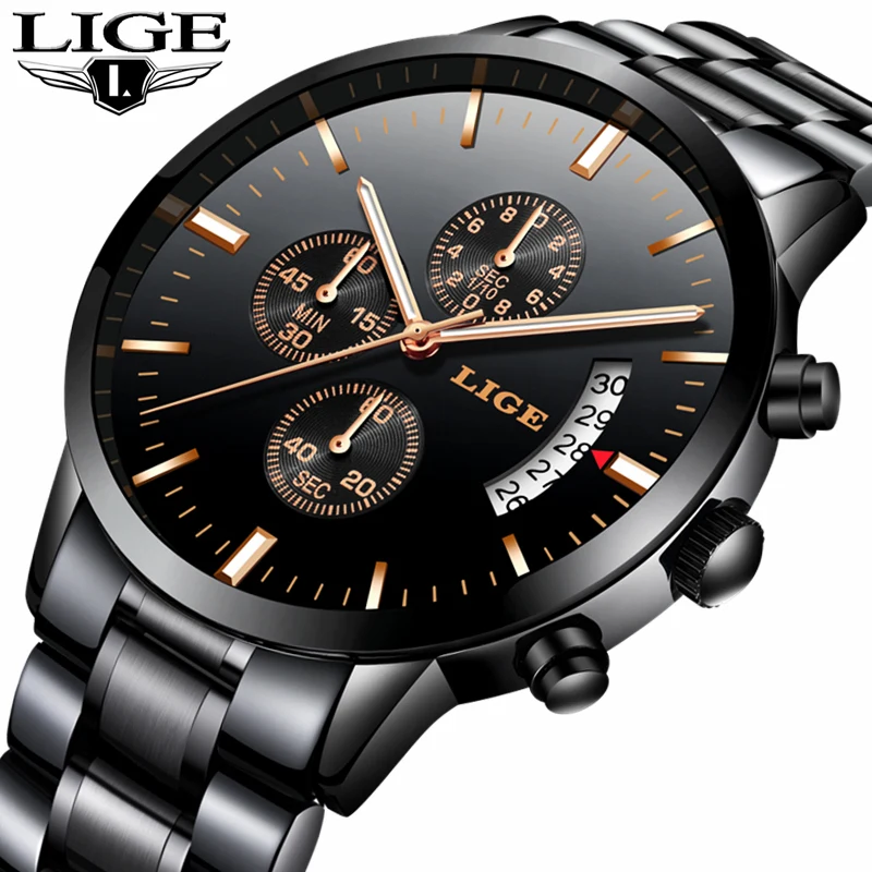 

LIGE Top Brand Luxury Business Watches Men's Fashion Casual Quartz Watch Men Full Steel Waterproof Sport Watch Relogio Masculino
