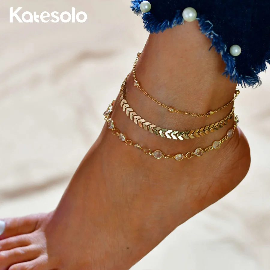 

3Pcs Bohemian Gold Silver Color Boho Crystal Anklet Set Vintage Handmade Foot Ankle Bracelet for Women Beach Accessories Jewelry