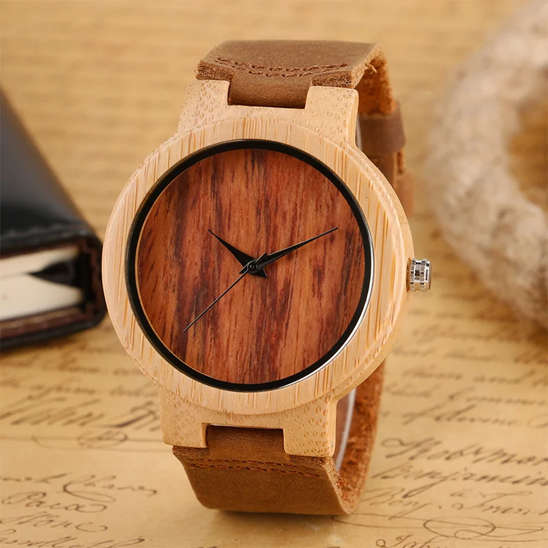 

Fashion Bamboo Wood Quartz Watches for Men Women Simple Pattern Brown/Black/Coffee Dial Creative Wrist Watch Modern Clock Gift