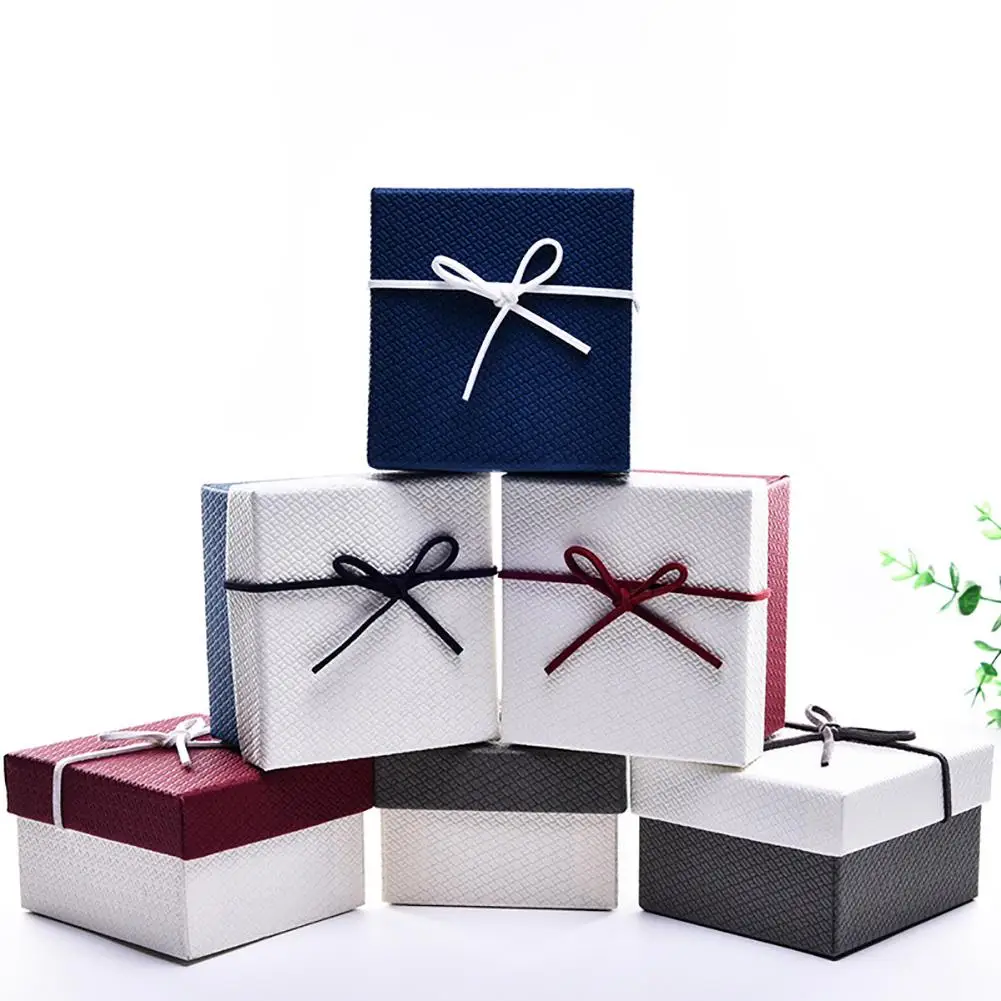 Квадратная маленькая Подарочная коробка с бантом квадратная сетка несколько цветов упаковка ювелирных изделий серьги кольца коробка для