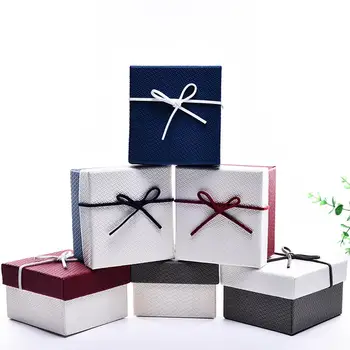 

Square Small Jewelry Gift Box Bowknot Square Mesh Multiple Colors Jewelry Packing Earrings Rings Storage Box Gift Bags