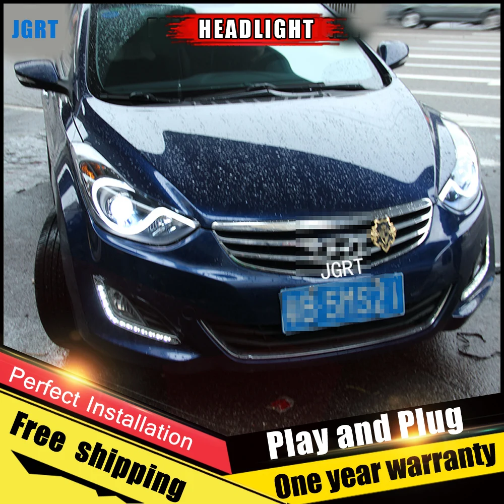Автомобильный Стиль светодиодный фары для Hyundai Elantra 2011 2016 налобный фонарь DRL