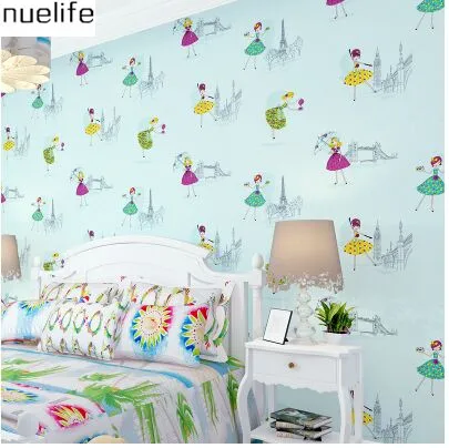 

0.53x10m Cute Cartoon Girl Pattern Wallpaper Girl Kids Room Bedroom Living Room TV Sofa Background Decorative Wallpaper