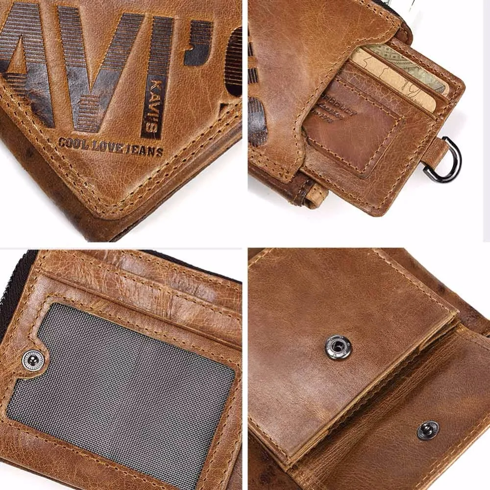 KAVIS Crazy Horse Genuine Leather Wallet Men Coin Purse Male Cuzdan Walet Portomonee PORTFOLIO Perse Small Pocket money bag