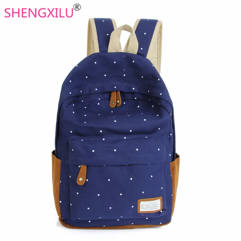 

Shengxilu Candy Color Canvas Women Backpacks Fashion Trend Casual Girls School Bags Dot Printed Backpack Shoulder Bag Mochila