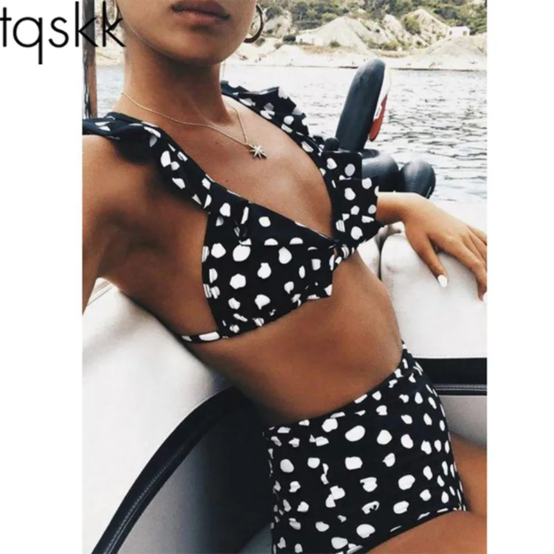 Online TQSKK 2019 Push Up Bikinis Frauen Badeanzug Bademode Rüschen Bandeau Brasilianische Dot Hohe Taille Bikini Set Badeanzüge Biquini