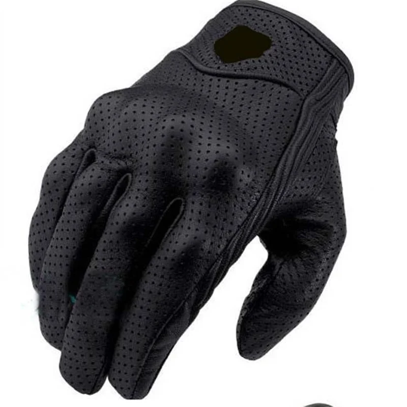 Retro Pursuit Perforated Real Leather Motorcycle Gloves Moto Waterproof