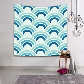 

Arabesque Ripple Tapestry Wall Ukiyo-E Hanging Japanese Style Decor Classical Surf Geometry Zigzag Blanket Wave 200Cm Polyester