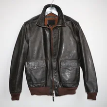 Мужские Куртки из натуральной кожи, Классическая А2 винтажная куртка из воловьей кожи, Военный стиль, дубленая кожа, повседневный стиль