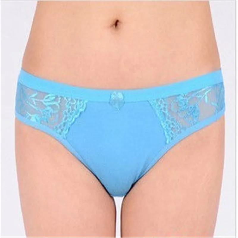 

2018 Women Sexy Pure Color Elasticity Breathable Underwear Cotton Embroidery Lace Bikini Panties