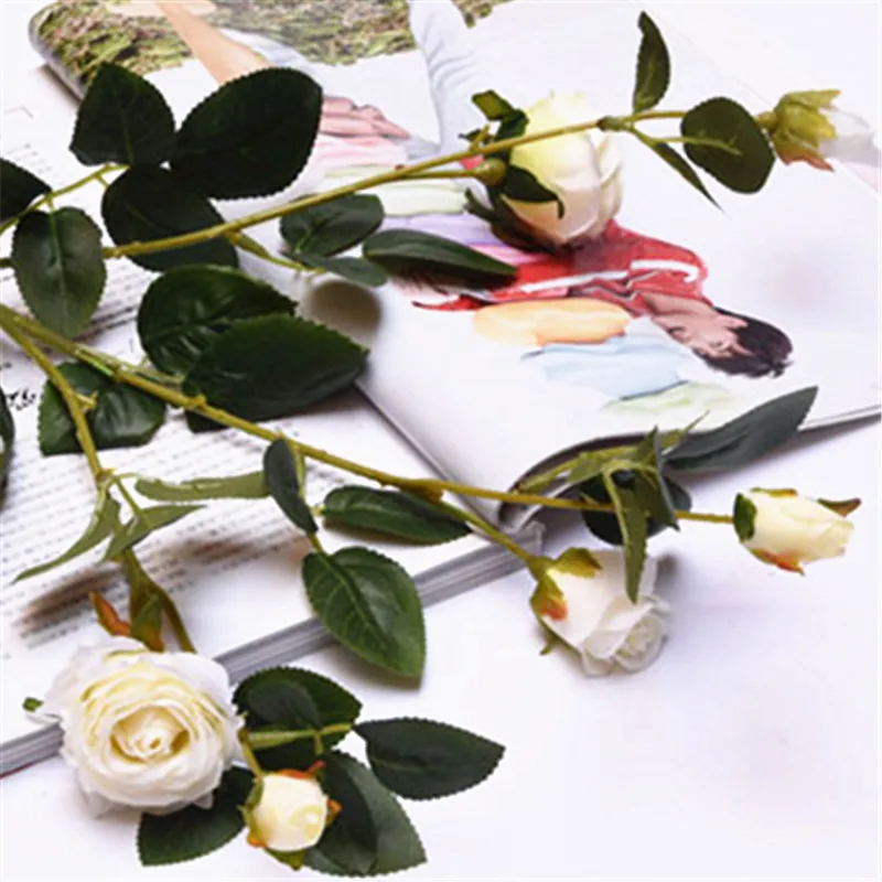 6 веток, свадебные шелковые розы, искусственные цветы, искусственные цветы, 5 шт./лот - Цвет: Белый