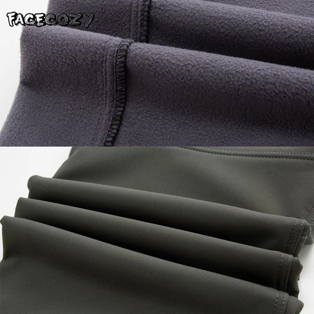 Facecozy Men Outdoor Winter Fleece Soft Shell Hiking Camping Pants Male Trekking Climbing Waterproof Warm Skiing Trousers