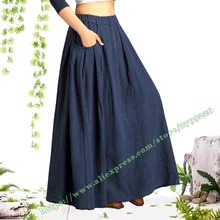 Размера плюс 4XL 6XL 5XL XXXXXL винтажные повседневные Черные хлопковые и льняные уличные женские длинные юбки макси со складками для женщин