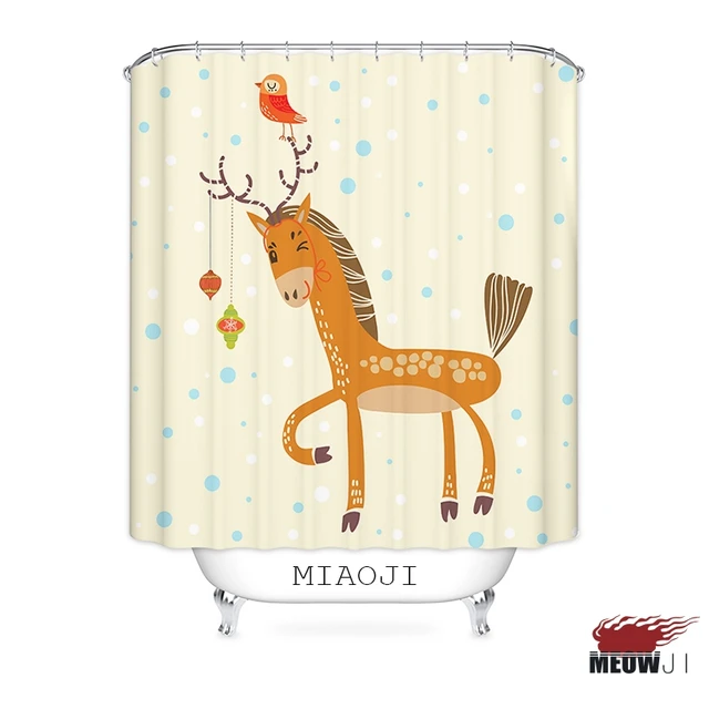 Christmas Reindeer Tree Elements Shower Curtain Printed Fabric