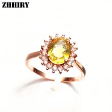 Las mujeres de Plata de ley 925 Natural Citrino Anillo de Señora de la Joyería de Piedras Preciosas de Cristal Genuino Estilo de La Flor