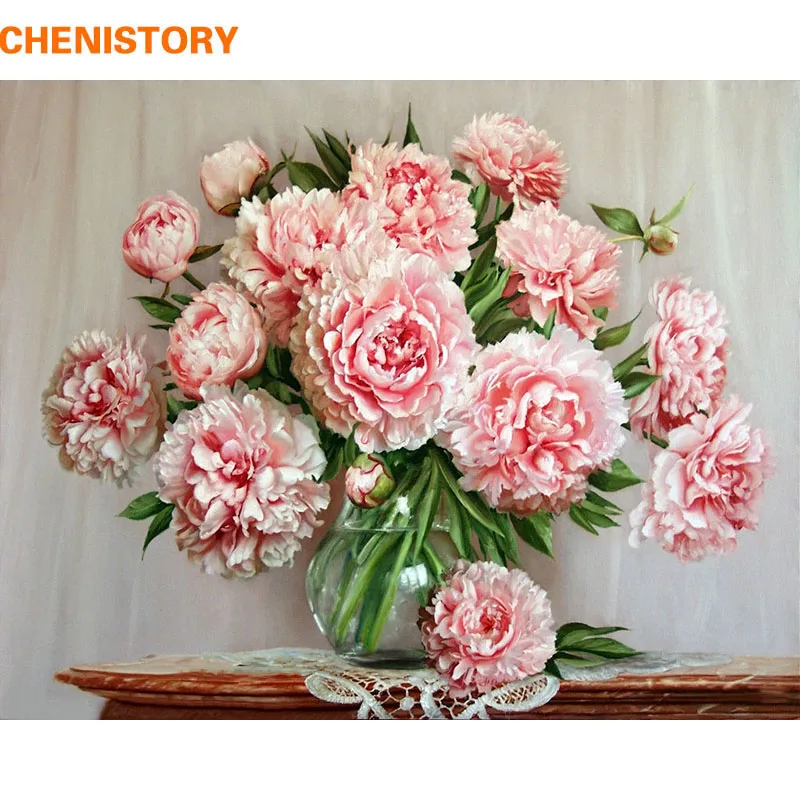 

CHENISTORY No Frame DIY Painting By Numbers Pink Flowers Home Decoration Wall Art Picture Acrylic Paint On Canvas Gift 40x50cm