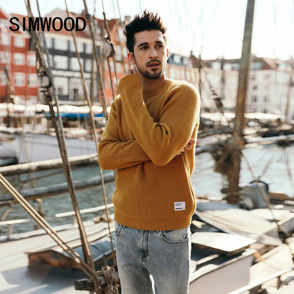 SIMWOOD New Brand Wool Sweater Men 2019 Spring Fashion Long Sleeve Knitted Pullover Men Cashmere Sweater High Quality 180369