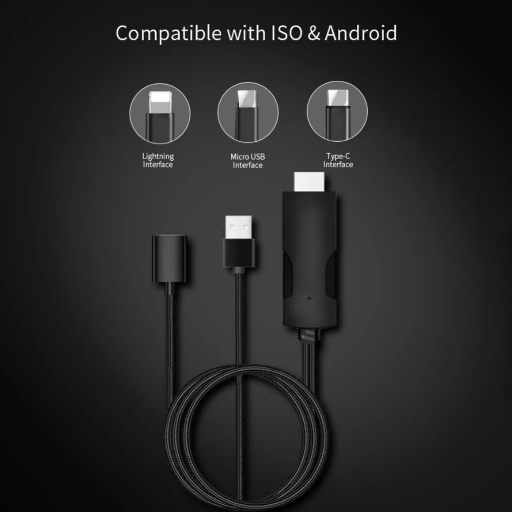

USB to HDMI Cable Wired Screen Converter Player 4K High Definition Plug-and-play Adapter Connector for Lightning Android