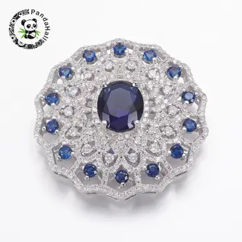 

environmental brass micro pave cubic zirconia links, multi-strand links, cadmium free & nickel free & lead free, flower, blue,