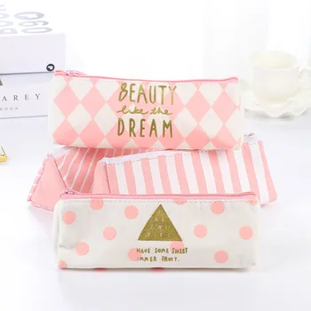 

1 Pc of Cute Lovely Pink Canvas Pencil Bag & Pencil Case for School Stationery & Office Supply