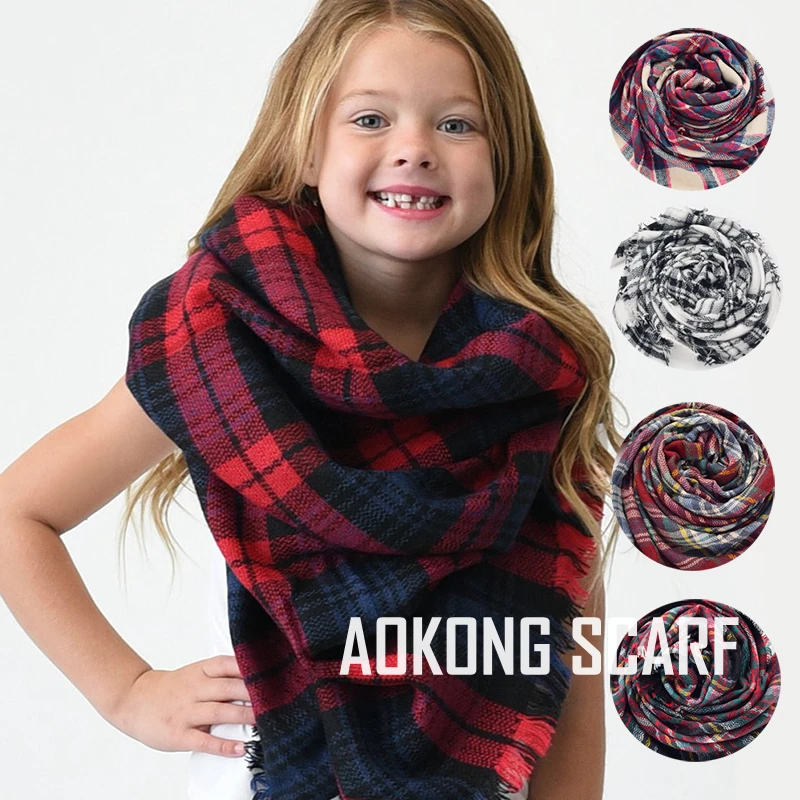 

Winter Chic Knit Child Square Tartan Kids Plaid Blanket Scarves Grid Check Bandana New Designer Acrylic Oversize Scarf Shawl