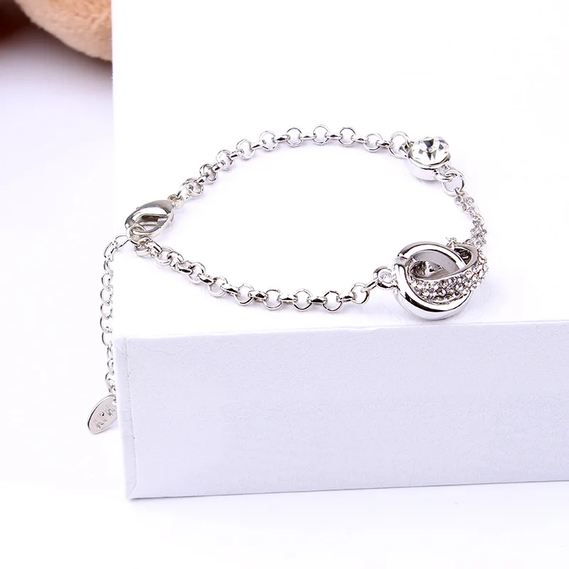 

Fashion Simple Cute Double Round Crystal Bangles Bracelets for Women Korean Exquisite Elegant Charm Chain Jewelry Best Gift
