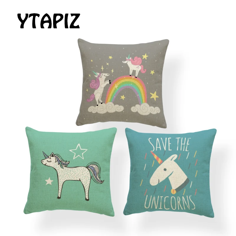

Dreamy Tale World Fireball War Horse Unicorn Rainbow Orange Sweater Cloud Goat Bird 45X45Cm Polyester Decorative Cushion Covers
