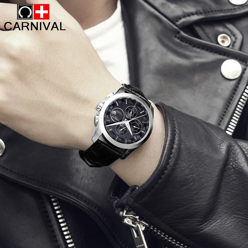 Cena Top luksusowe męskie automatyczne mechaniczne zegarki mężczyźni karnawał skórzany pasek zegarka mężczyzna mody dorywczo biznes zegar reloj hombre