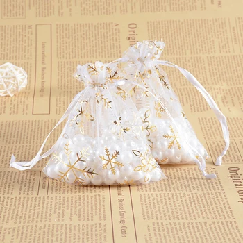 

100pcs 10x12cm Jewelry Packing Christmas Drawable Organza Bags White Coralline Organza Pouch Wedding Favor Gift Bag H2185