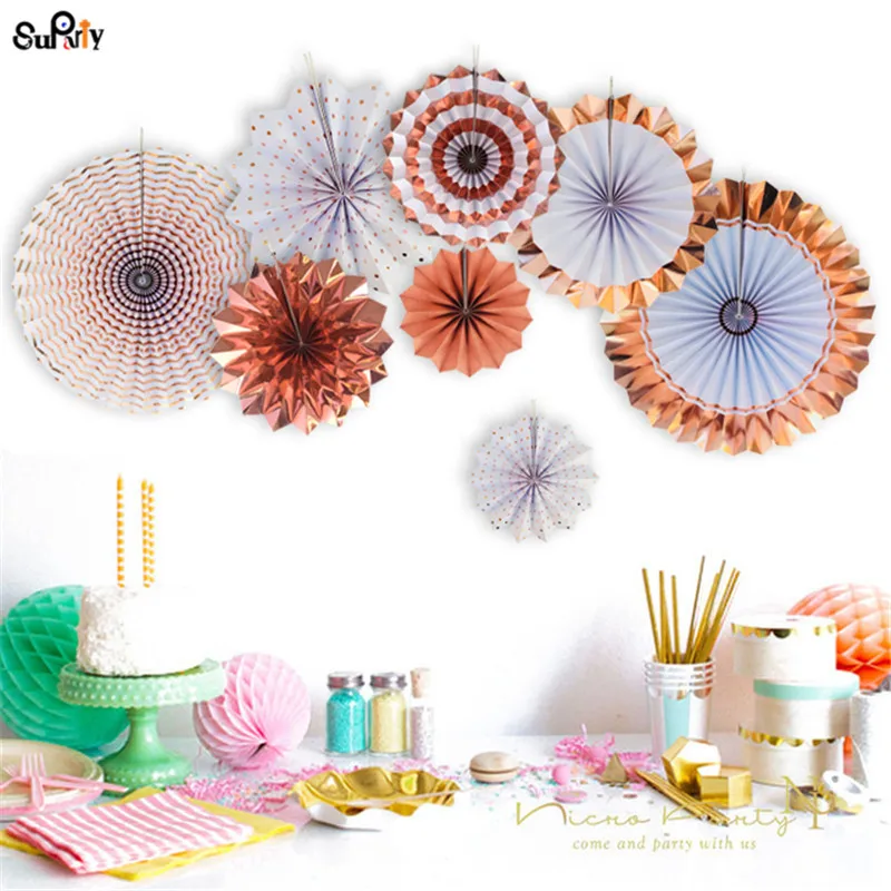 3 комплекта/24 шт Розовое золото бумажная розетка фон Pinwheels бумажные медальоны
