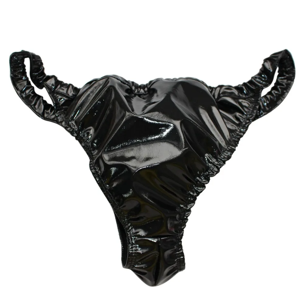 YiZYiF Sexy Gay Mens Loose Soft Shiny Spandex & Latex Rubber Briefs Underwear Sexy Mens Bull like Lingerie Briefs Underpants