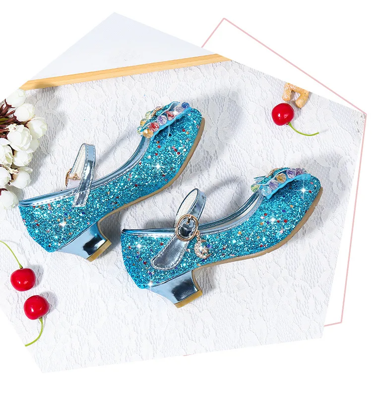 Sapatos de Dança Praça de Salto Sapatos de Princesa de Festa Crianças Brilho Strass Sapatos Meninas Alto 26-38 7 Cores Z12 Gzx02 jy 30 Sapatos de couro