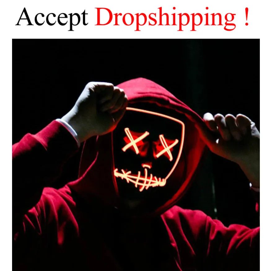 

Halloween Rave Purge Masks Horror led Mask El Wire Light up Mask for Festival Cosplay Costume Decoration Funny Election Party