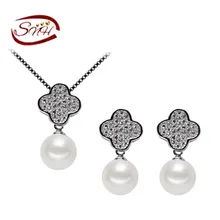 SNH 7-8 мм Круглый AAA 925 Серебряный натуральный круглый жемчуг наборы Изысканные жемчужные ювелирные изделия