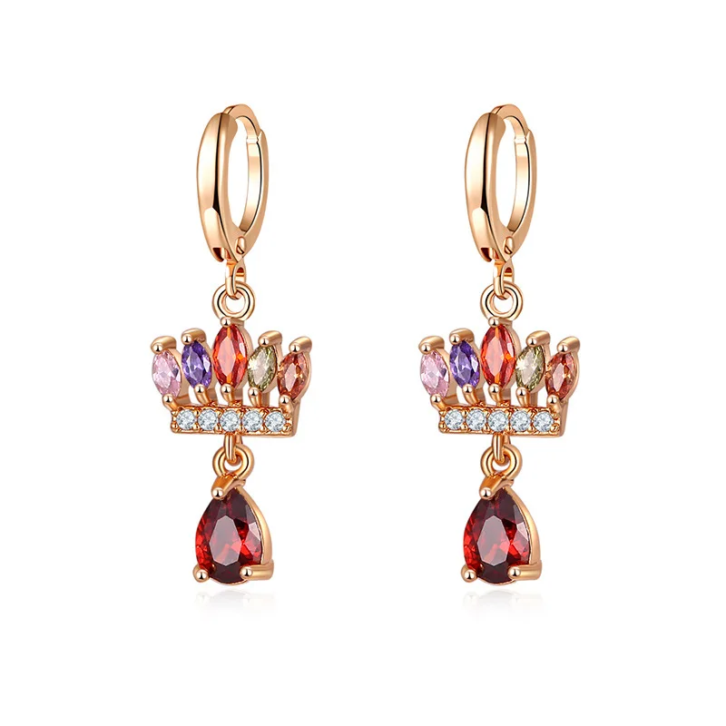 

Crown Crystal Zircon Multicolor Colourful Morganite Gems Gold Color Dangle Earring M01-ER0595