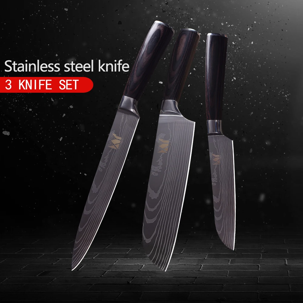 

XYj Japanese Style Kitchen Knives Damascus Veins Pattern Stainless Steel knives Daily Home Kitchen Tools Soft-touch Wood Handle