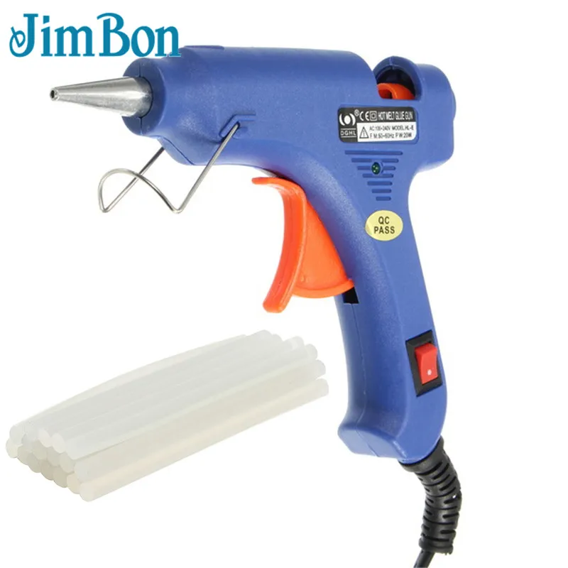 

JimBon Switch-type 20W Hot Melt Glue Gun Electric EU US Plug Copper Nozzle Heater Heating Wax 7mm Glue Stick DIY Hand Tool