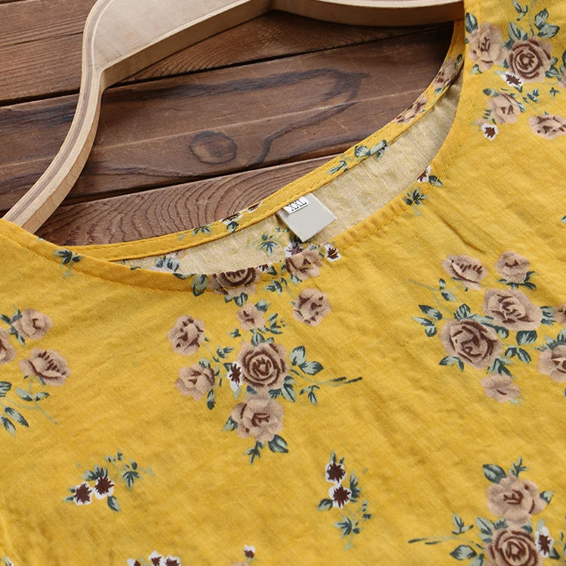 Hot Sale Beautiful Women Blouse Baggy Floral 3/4 Sleeve Shirt Ladies Summer Casual Street Daily Loose Tunic Tops Crew Neck S-5XL