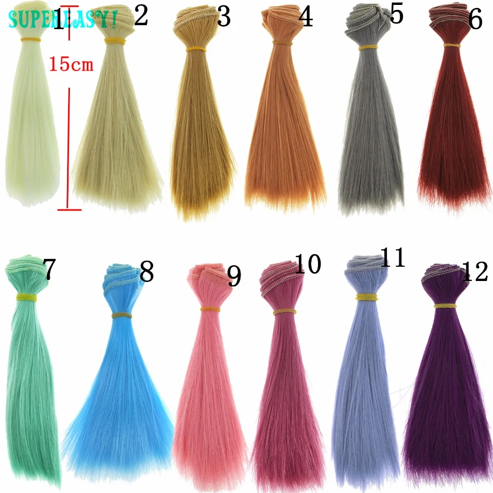 

1 pcs High-temperature 15CM*100CM BJD Doll Wigs Blue Pink Brown Khaki White Grey Color Fashion Straight Wig Hair Gift Toy