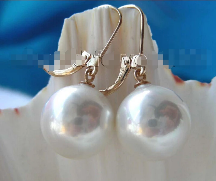 

Natural 14mm Round White Sea Shell Pearl Earrings 14KGP