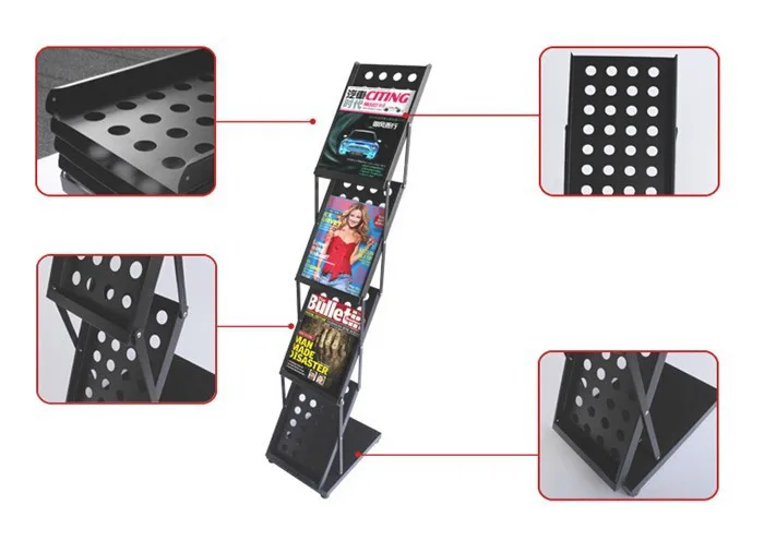 Bicarbonato de Metal Suporte na Cabine de Exposição da Loja Acabamento Revista Brochura Catálogo Titular Folding 2 Pcs Embalagem Segura 3 Pasta de arquivo
