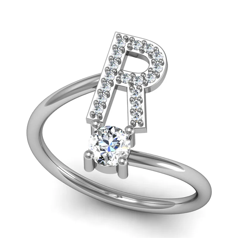 

DIY Adjustable Initial Ring Silver Wedding Rings For Women Creative A-Z Crystal Letter Ring Party Charm Jewelry Gifts